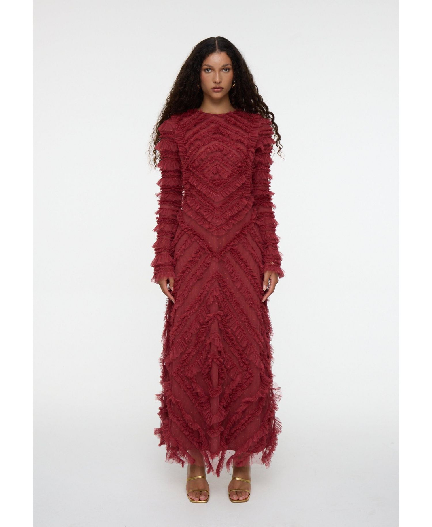 Women's Modest Embellished Sequin Beaded Dress Maxi in Blush