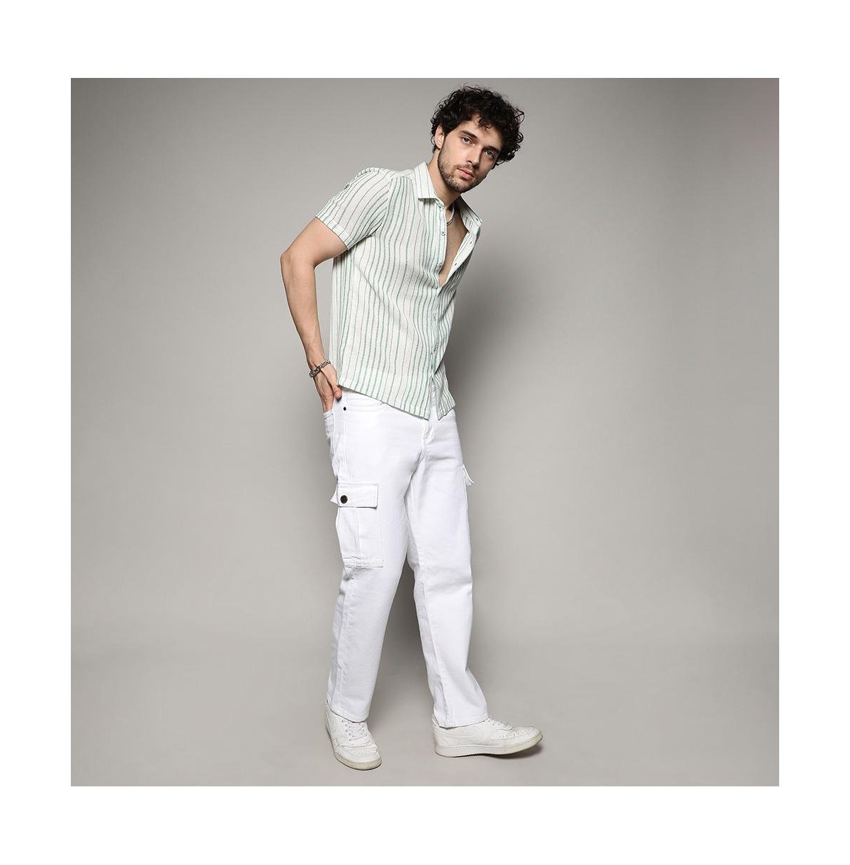 Campus Sutra Men's White & Unbalanced Striped Woven Shirt