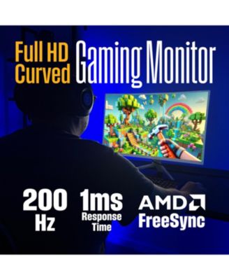 27" Curved Full HD White Gaming Monitor, 200Hz, AMD FreeSync, Low Motion Blur, 1500R, 1080p, DP & 2x HDMI, Built-in Speakers