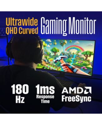 34" Curved Ultrawide Gaming Monitor, 180Hz, AMD FreeSync, 1500R Curve, 3440x1440, Built-in Speakers, 2xDP, 2xHDMI