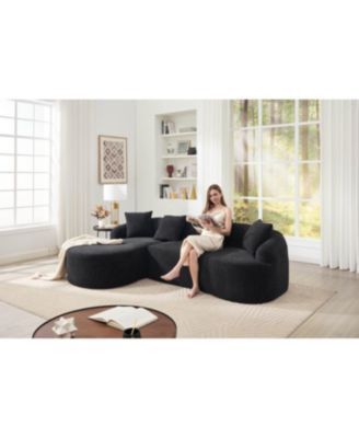 Streamdale Compression L-Shape Sectional Sofa with Curved Chaise, Black Modular Chenille Couch