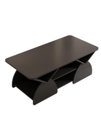 Streamdale Engineered Wood Rounded Corner Rectangular Coffee Table with Open Shelves - BLACK