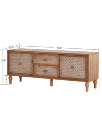 Rattan TV Stand for TVs, Mid Century Boho Entertainment Center