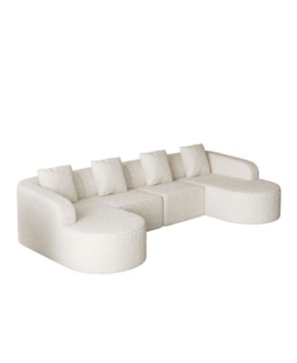 Streamdale L-shaped curved modular sofa, modern lychee-textured polyester fabric, curved backrest
