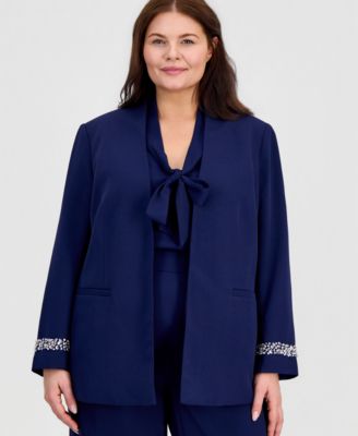 Plus Size Collarless Open-Front Jacket