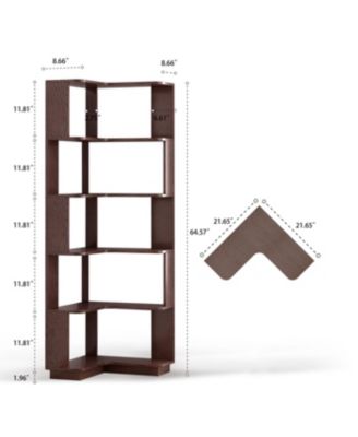 6 Tier L-Shaped Corner Bookshelf - Wooden Bookcase with Anti-Tip Device