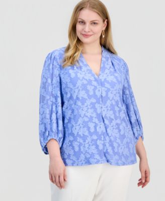 Plus Size Burnout Floral V-Neck Blouse