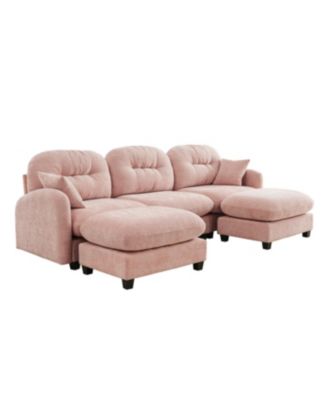 Streamdale Modular U-Shaped Chenille Couch with Ottoman & Pillows, Pink