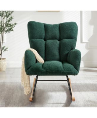 Glider Chair for Living Room Teddy Fabric Rocking Chair with Metal Frame Green