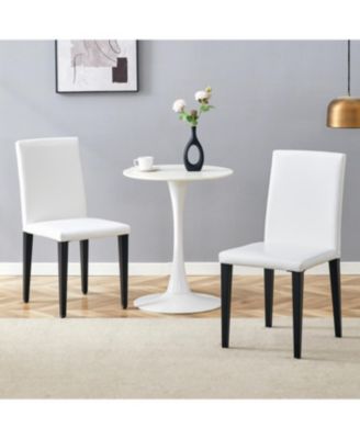 Set of 2 White PU Dining Chairs with Black Metal Legs