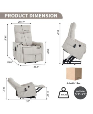 Beige Chenille Power Lift Recliner Chair with Massage & Heat for Elderly