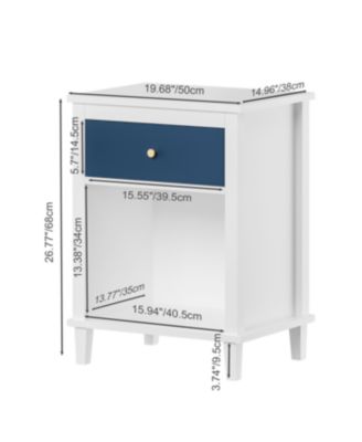 Streamdale Wooden Nightstand with Drawer and Shelf for Kids and Adults, Navy+Golden Handle