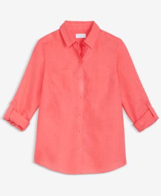 Petite 100% Linen Button-Front Shirt, Created for Macy's
