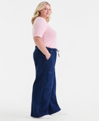 Plus Size Pull-On Utility Wide-Leg Jeans, Macy's Exclusive