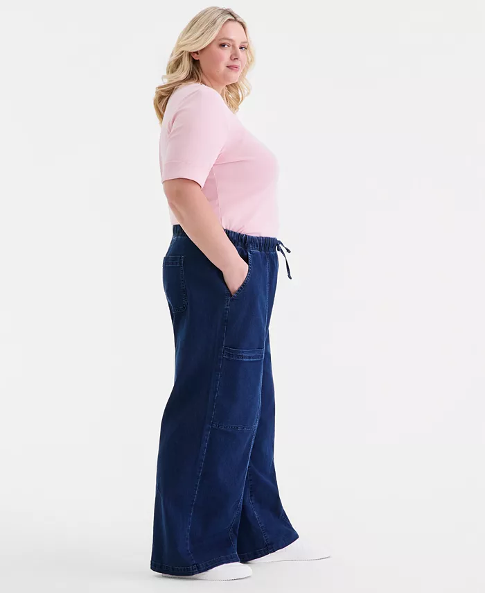 Plus Size Pull-On Utility Wide-Leg Jeans - thumbnail 8