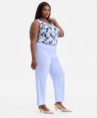 Plus Size Stretch Crepe Flat-Front Trousers