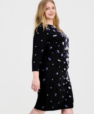 Plus Size Floral Print 3/4-Sleeve Sheath Dress