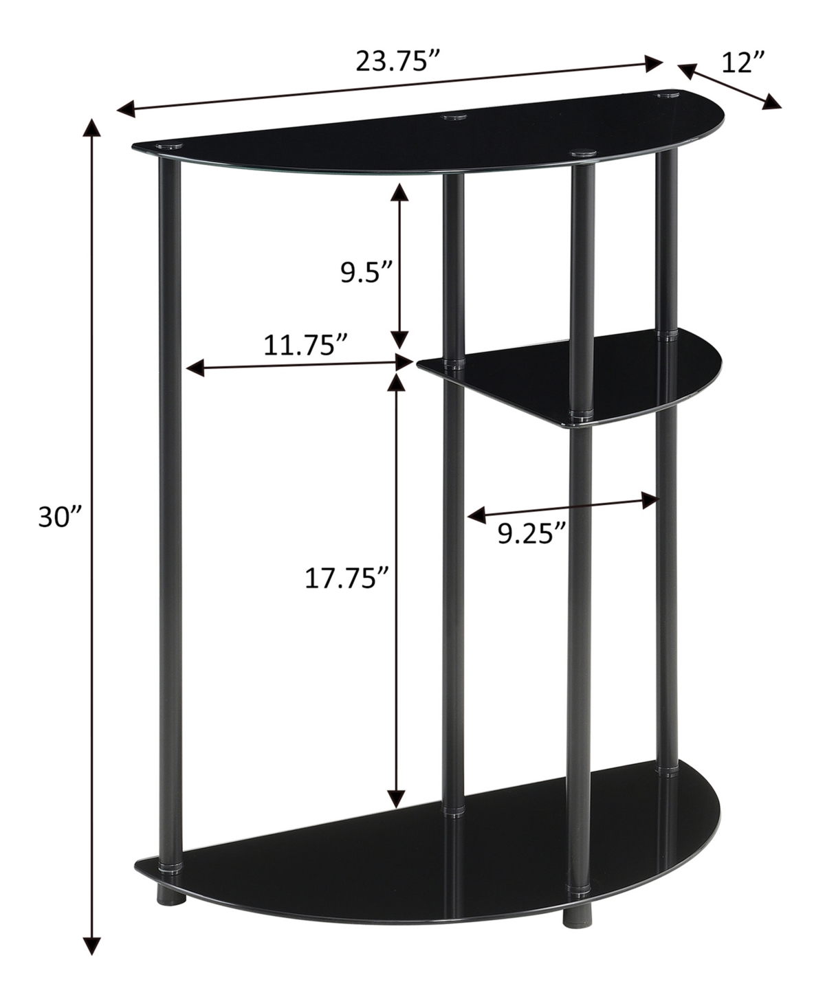 Convenience Concepts 12" Glass Classic Entryway Hall Table