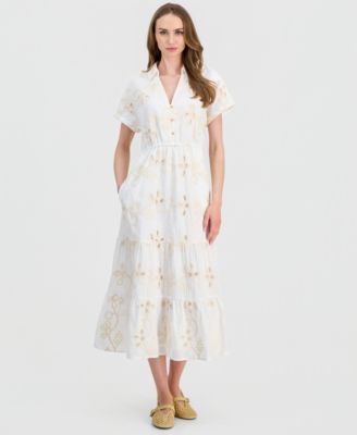 Women's Embroidered Short-Sleeve Midi Dress