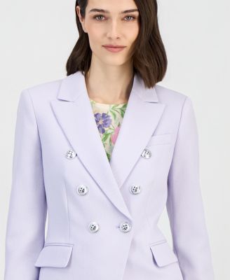 Women's Twill Peak-Lapel Faux-Double Breasted Blazer