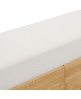 Upholstered Storage Ottoman Bench, Wooden Legs, Oak+Beige
