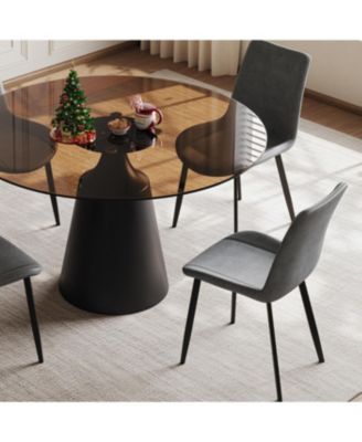 35" Round Dining Table & 4 Chairs Set - Mid-Century Modern Glass Top