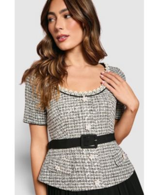 Women's Tweed Bodice Pleated Skirt Dress