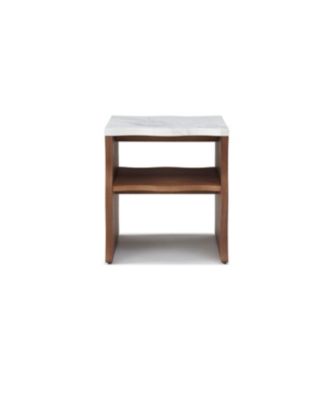 of Waves Modern End Table w/ Storage Shelf, Faux Marble Top, Walnut Brown