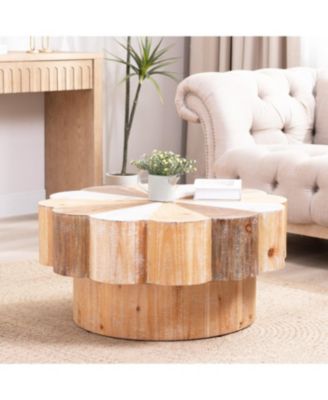 Streamdale Rustic Wood Flower Coffee Table - 31.7" Diameter Vintage Center Table