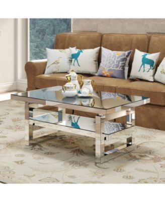 Modern square luxury coffee table with tempered glass for living room.