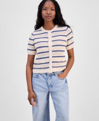 Petite Striped Short-Sleeve Cardigan, Macy's Exclusive