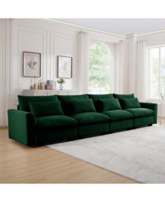 4 Seater Green Corduroy Sofa with 4 Waist Pillows