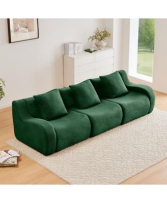 Boneless Sofa, 3 Seat Teddy Fabric, Anti-Slip, Curved Armrests
