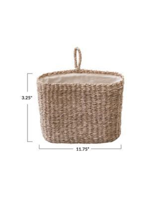 Hand-Woven Seagrass Wall Basket with Loop and Cotton Lining, Natural