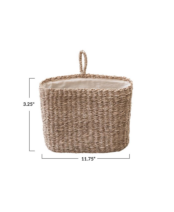 Storied Home Hand-Woven Seagrass Wall Basket with Loop and Cotton Lining, Natural - Tan/Beige