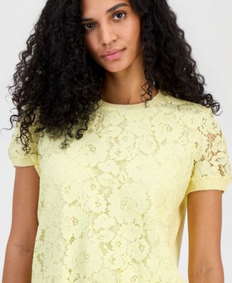 Women's Lace-Front Short-Sleeve Sweater