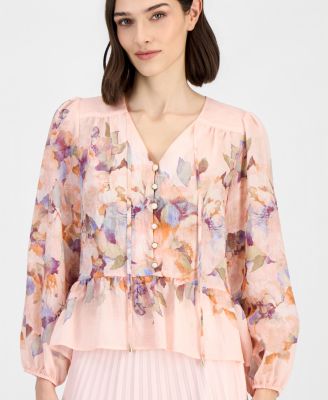 Women's Printed Chiffon Peplum Blouse