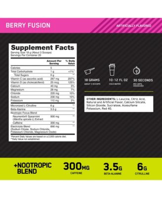 Pre-Workout Amped Powder, Berry Fusion, High Stim, Sugar-Free, Caffeine, 20 Servings