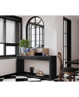 60" Modern 2-Drawer Fluted Console Table - Wood Veneer Sofa Table