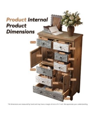 Vintage Tall Wooden Accent Cabinet with 6 Drawers & 2 Doors