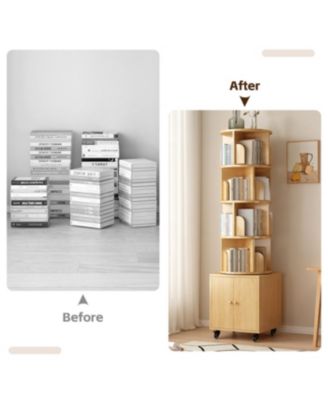 Rotating Bookshelf, 360 Display 5 Tier Corner Bookshelf with Drawer