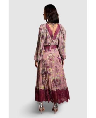 Women's Pleated Lace Trim Midaxi Dress