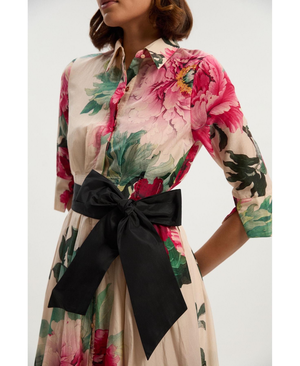 Karen Millen Women's Floral Woven Belted Maxi Shirt Dress