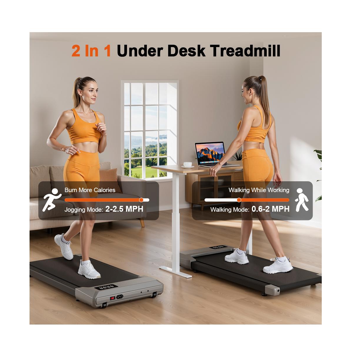 Deerrun 15.3539.37 inches Run Belt Treadmills 2.5HP 2 in 1 Led Display 0.6-5MPH 350 Lbs Weight Capacity
