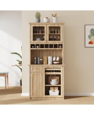 Farmhouse Buffet with Hutch - Kitchen Pantry Storage Cabinet with Wine Rack