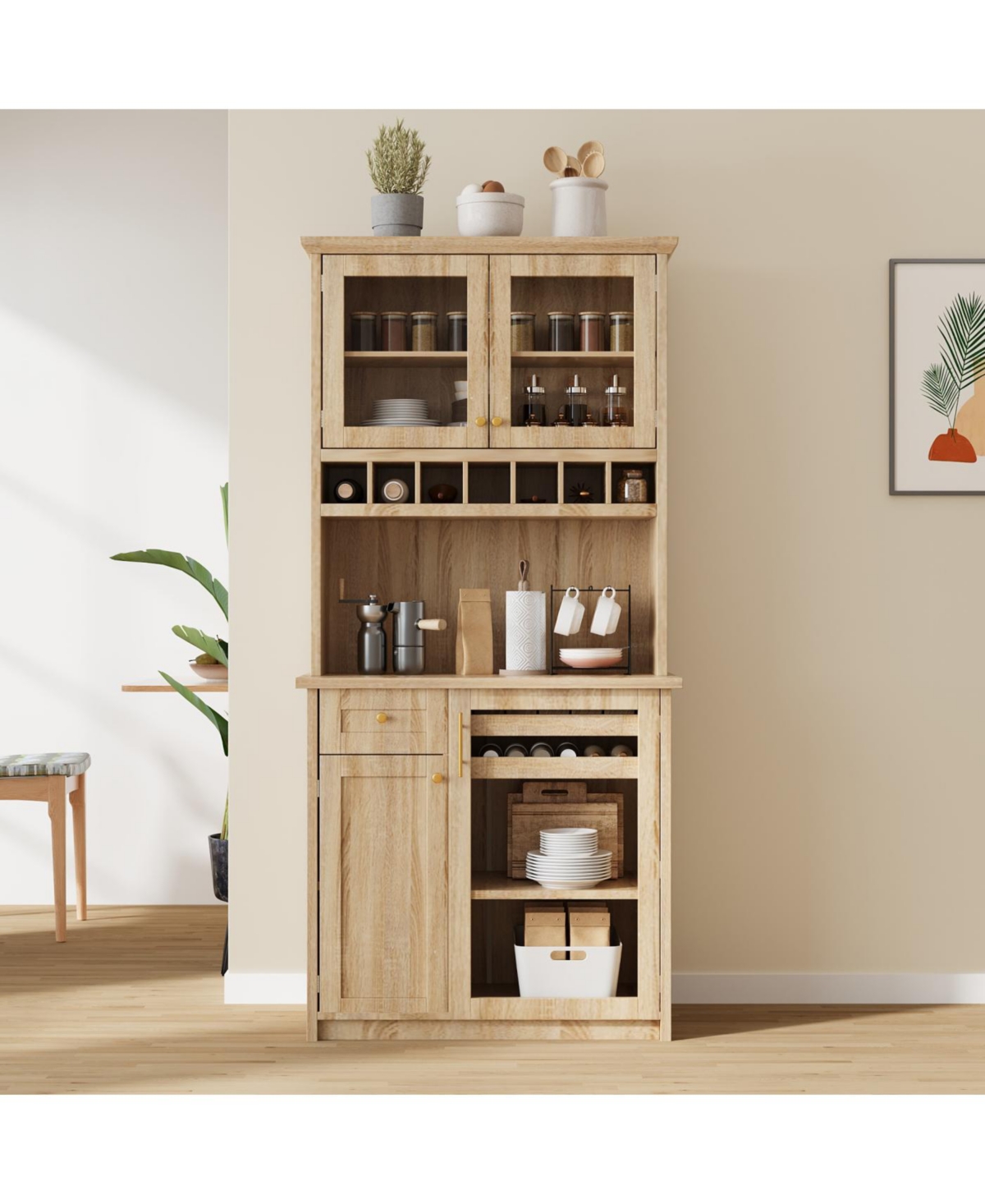 Streamdale Furniture Farmhouse Buffet with Hutch - Kitchen Pantry Storage Cabinet with Wine Rack