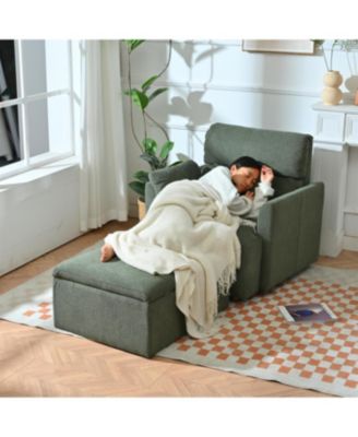 Oversized Dark Green Accent Armchair with Storage Ottoman