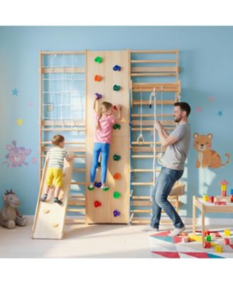 All-in-One 10-in-1 Indoor Climbing Set with Rock Wall, Swings, Rings, Ladders