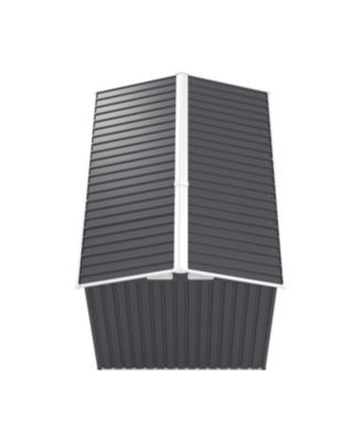  6x8FT Outdoor Steel Storage Shed with Clear Window &amp; Lockable Doors, Dark Gray