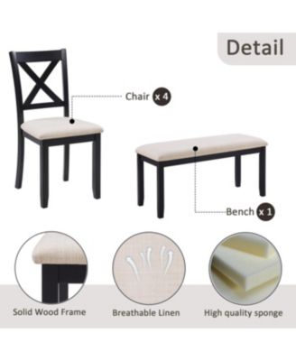 6-Piece Dining Table Set with Bench, Classic Wooden Dining Table for 6, Farmhouse Style